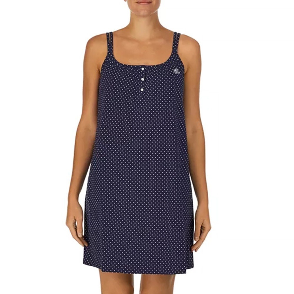 Lauren Ralph Lauren Cotton Knit Double-Strap Nightgown Womens M Polka Dot Lounge